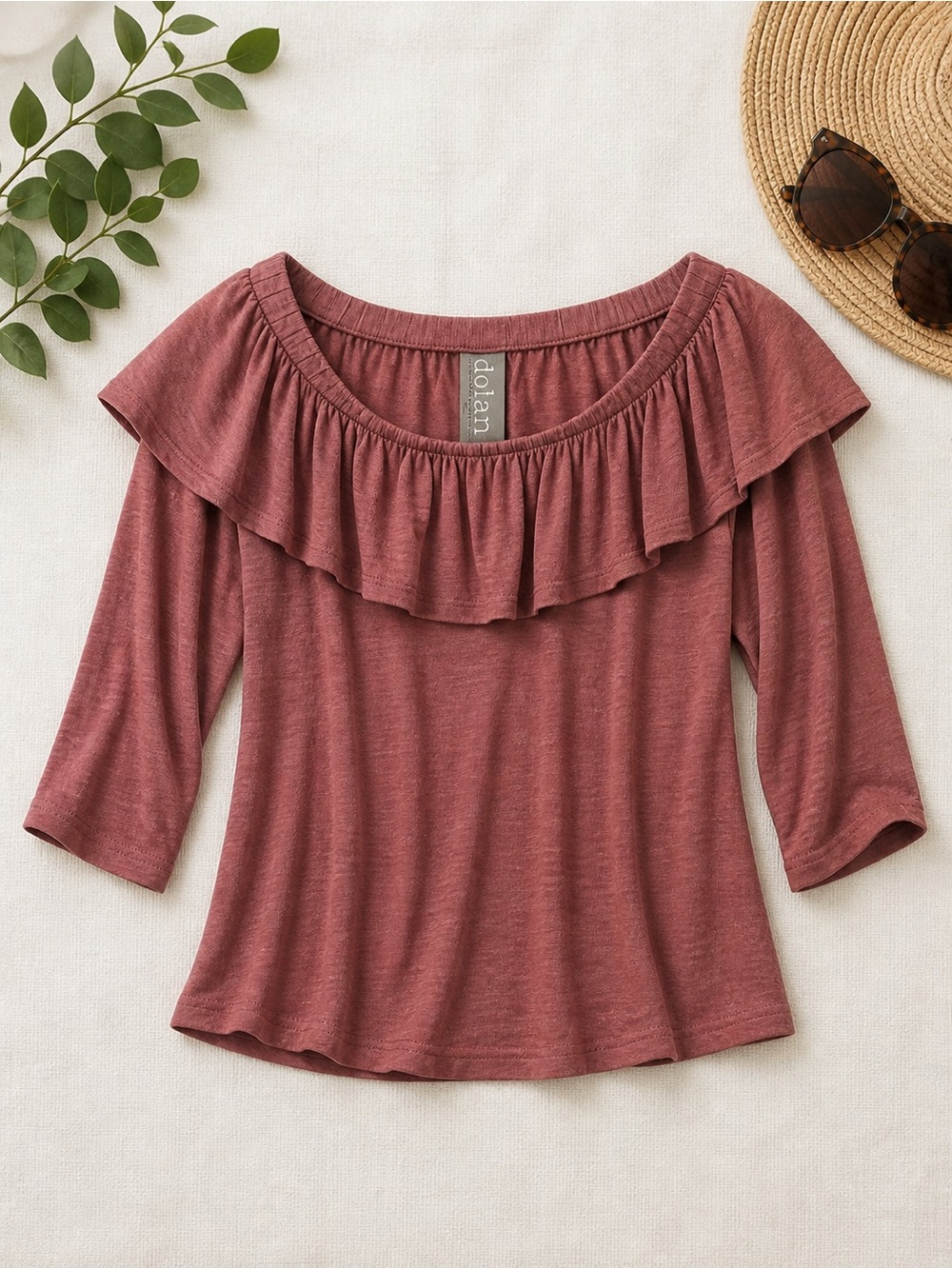 Anthropologie Dusty Rose Off the Shoulder Ruffle Blouse